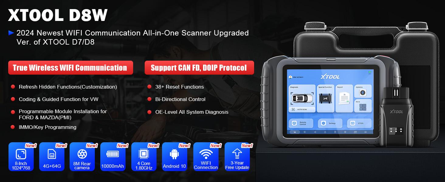[Summervibes] XTOOL D8W Wireless Bidirectional Scan Tool, AI-Assisted OBD2 Scanner with Topology, 3-Year Updates, ECU C0ding, PMI, 42+ Resets, Full Diagnostic Scanner for Car, Crankshaft Relearn, FCA/CAN FD/DoIP