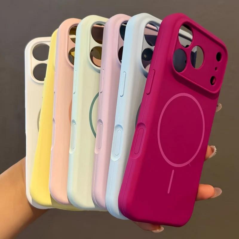 Luxury Magnetic Soft Silicone Phone Case for iPhone 16/15/14/13/12 Pro Max Plus, Wireless Charging Compatible, Drop Protection
