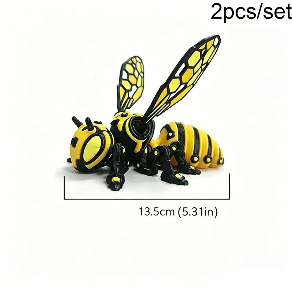 2pcs/set 3D Printed Bee Model Figurines, Mechanical Wind-Up Insect Figurine, Cyber Mechanical Insect Figurine, Movable Details, Decor Figurine Ornaments, Technological Insect Decoration, Table Decoration, Parent-Child Interactive