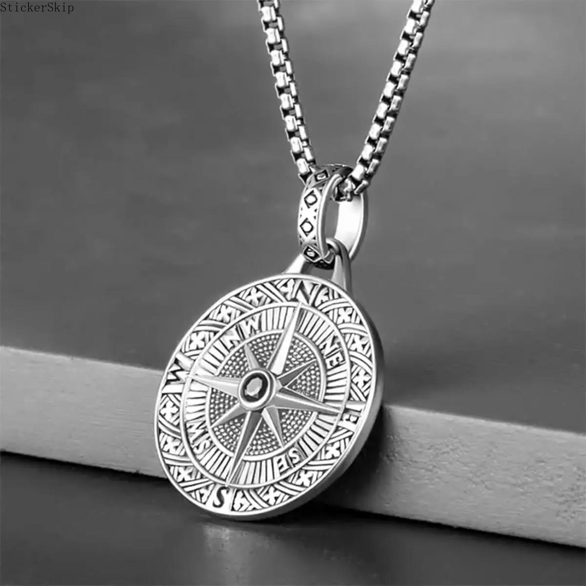 2026NEWMen's stainless steel compass pendant necklace, hip-hop fashion medallion necklace, gift for men 2026NEWMen's stainless steel compass pendant necklace, hip-hop fashion medallion necklace, gift for men