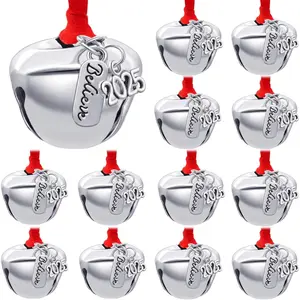 2025 Believe Christmas Bells, 12 Pieces Santa Claus Sleigh Bells Father Jingle Bell Christmas Eve Box Filler Christmas Tree Home Decoration (Silver, 1.4inch/35mm)