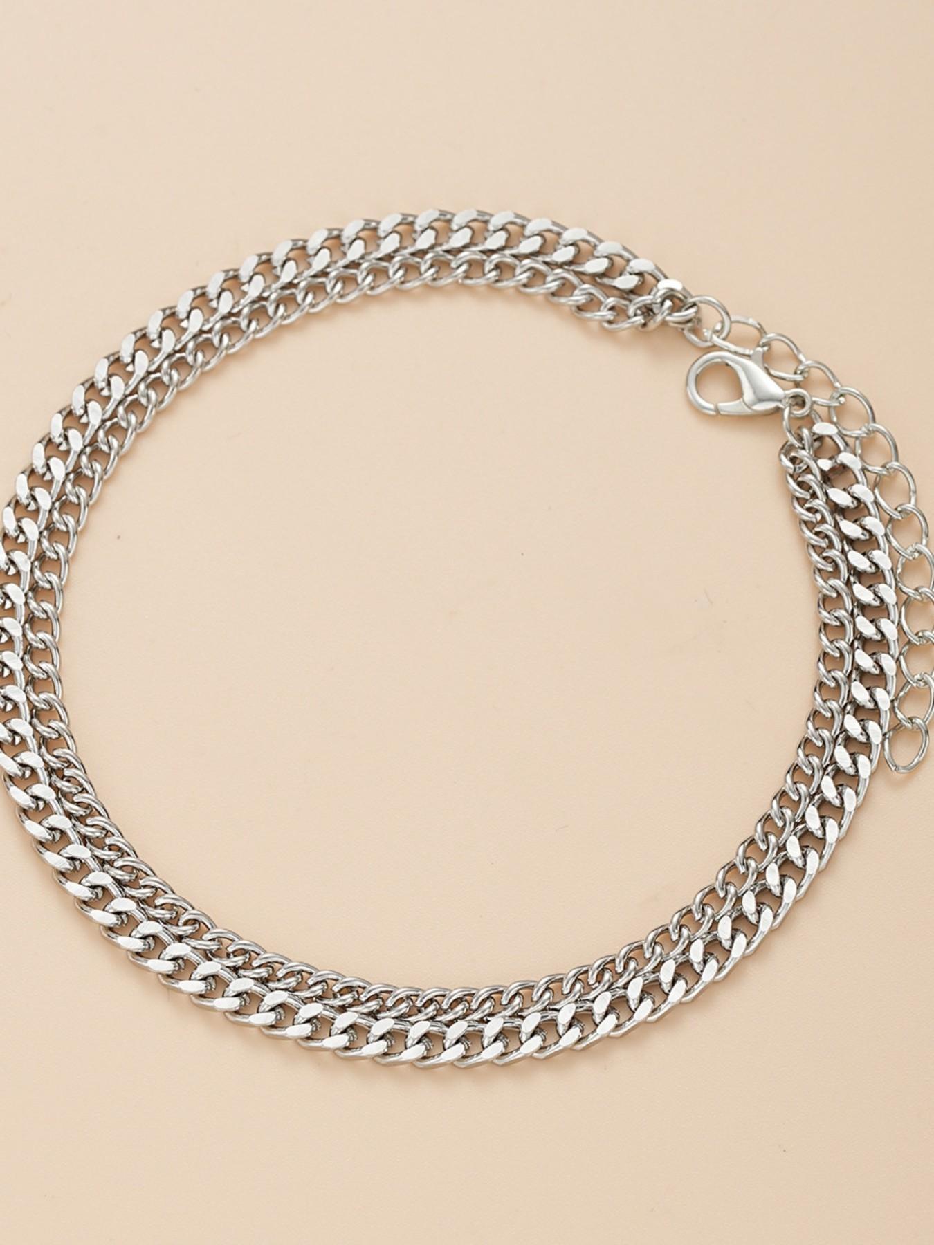 2 Piece Stainless Steel Anklet Set, Vintage Fashion Elegant Heart Layered Anklets, Body Jewelry for Women, Beach Party Gift, Foot Jewelry, Wearable Jewelry