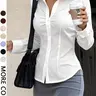 Women's Simple Casual Fashion Elegant Versatile Office Slim Fit Button Shirt, Plain Pattern, Unlined, Batch Number 20260901