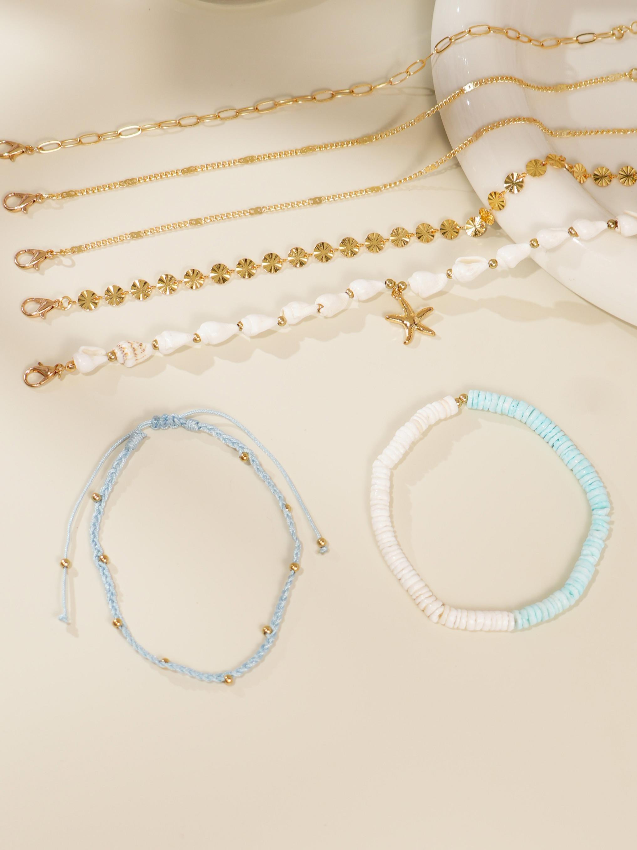 Boho Shell Conch Copper Anklet Set, 6-Piece Elegant Foot Jewelry for Women, Perfect for Daily Wear, Beach Vacations, Parties