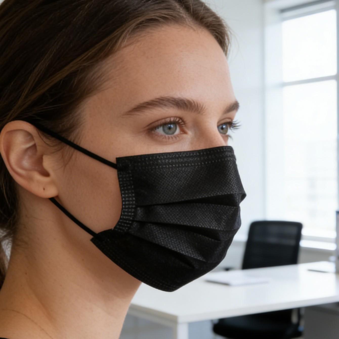 Fashionable black disposable mask! 50 pieces of 3-layer filters - breathable face mask, breathable and stylish daily essentials