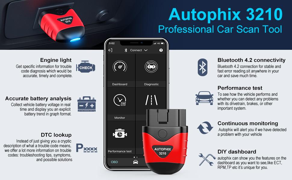AUTOPHIX-3210 Full OBD2 Scanner, Code Reader, Check BAT Engine, OBD 2, Auto Scan Tools for iPhone, iPad, Android Vehicle