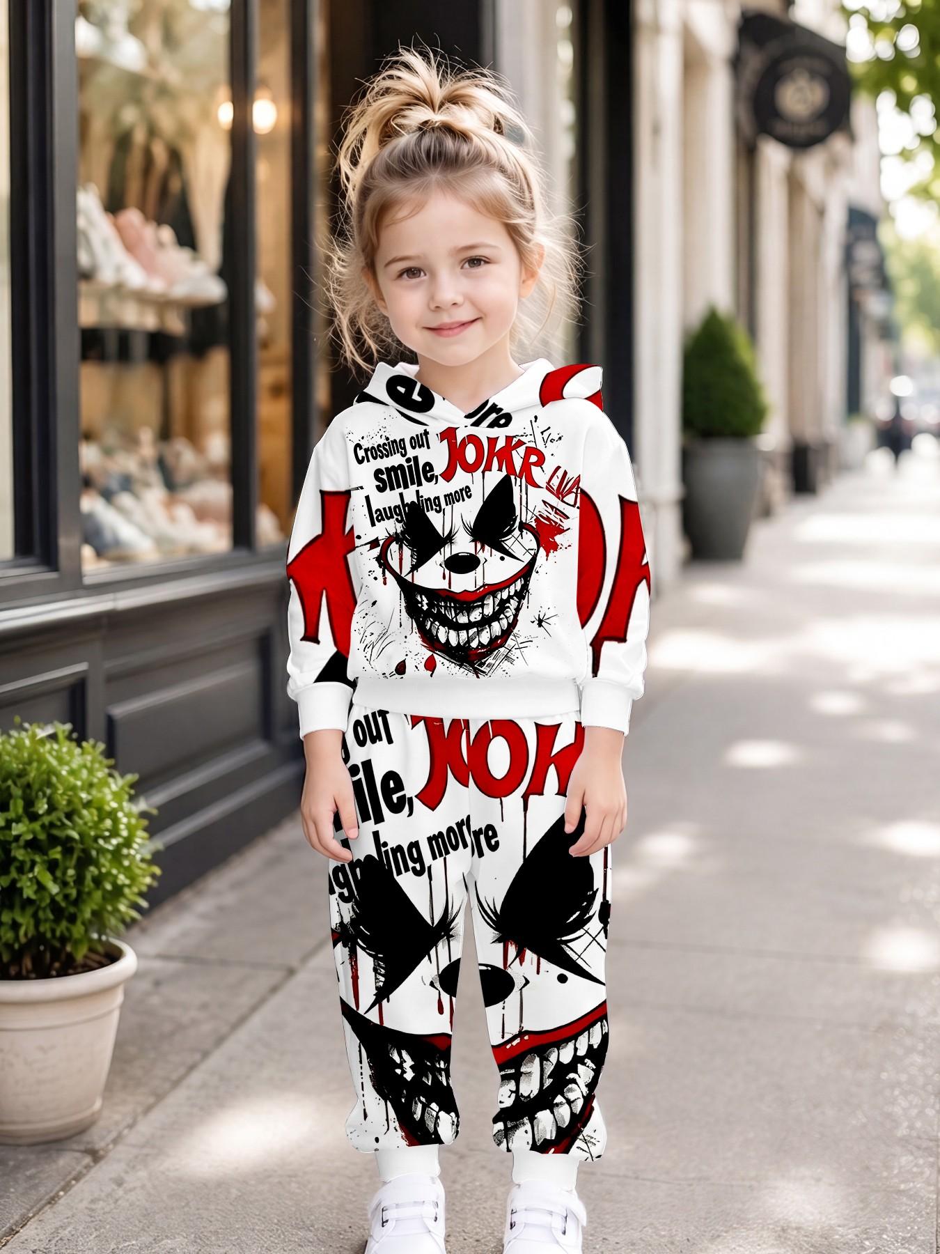 Boys' Unique Graffiti Full Print Hoodie and Long Pants Set, Casual Fall & Winter, Loose-Fitting, Natural Waist, All over Print