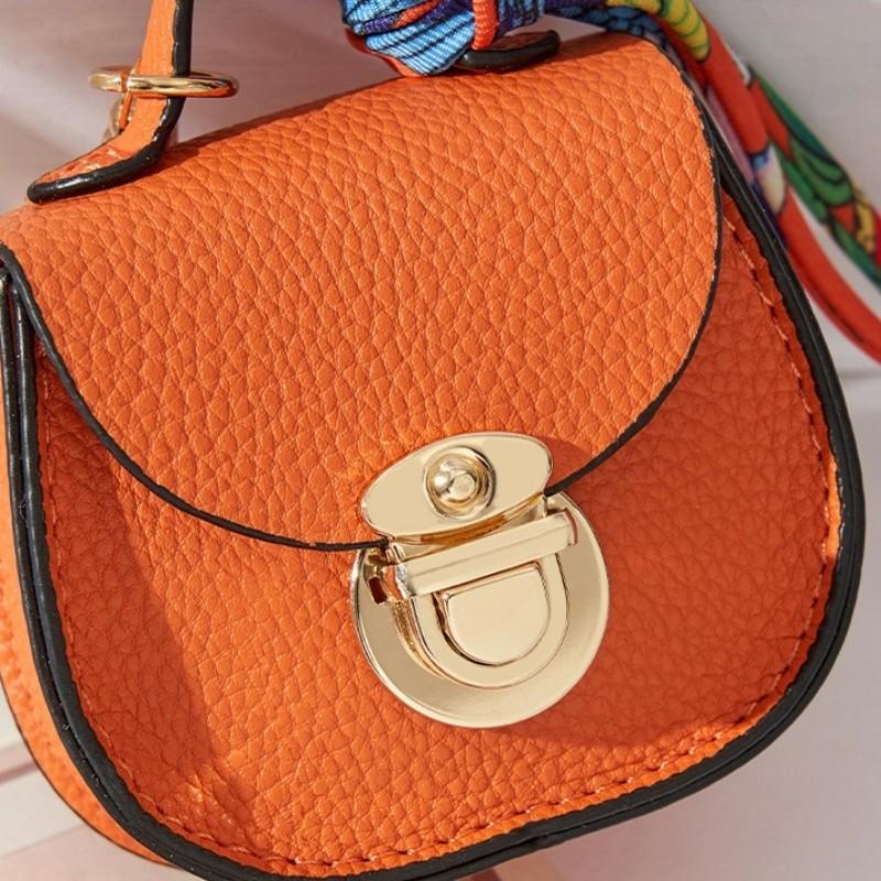 Women Mini PU Saddle Coin Purse Keychain, Luxury Design with Scarf Wrist Strap Lock, Can Be Used As Handbag Charm, Anti-lost Portable Storage Pouch for Lipstick & Wireless Earbuds