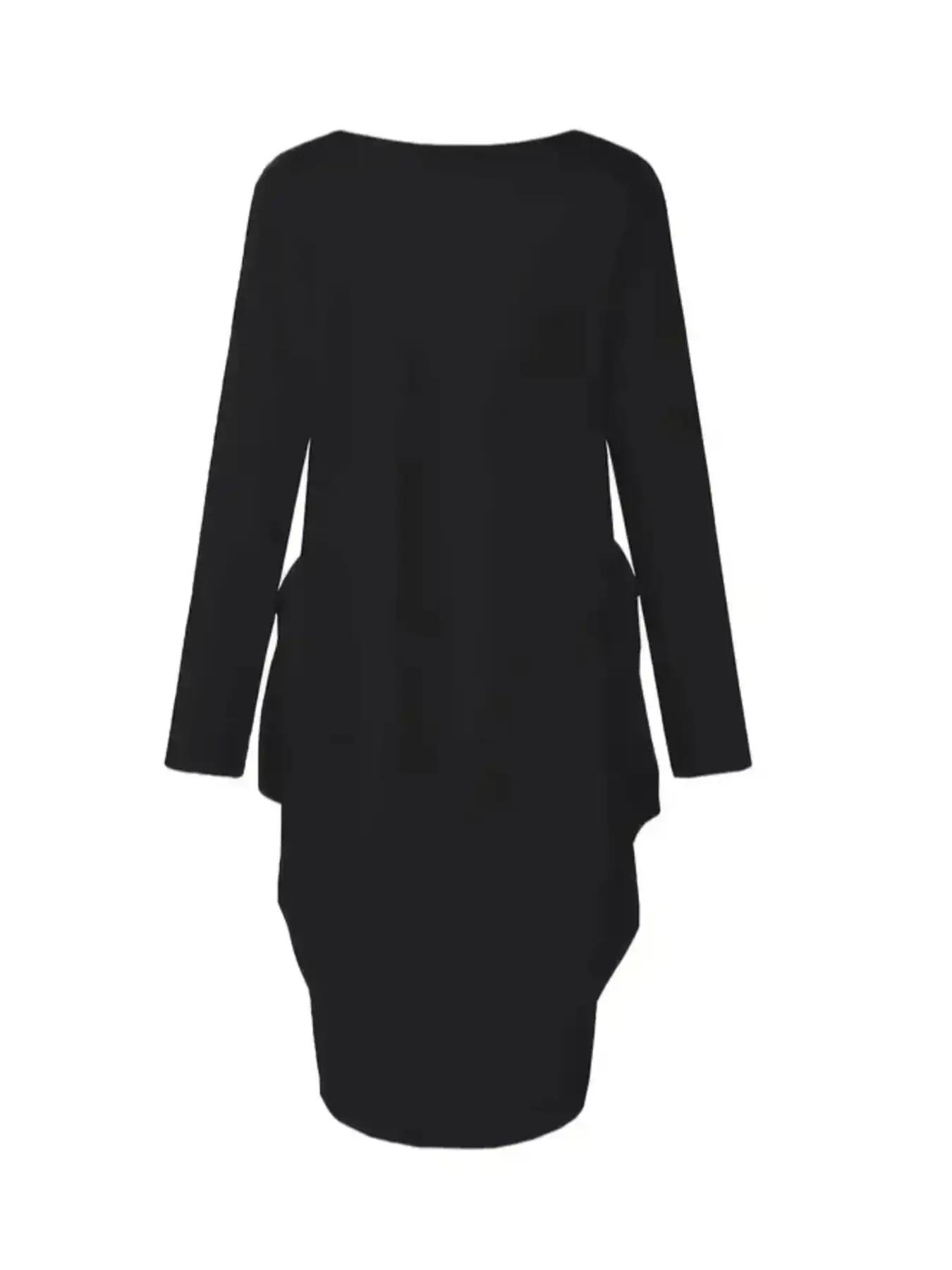 Plus Size Moon & Sun Print Asymmetrical Hem Graphic Dress, Casual Long Sleeve Round Neck Dress for Summer, Women's Plus Clothing for Daily Wear, Womenswear