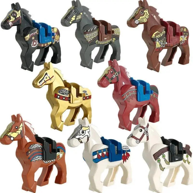 MOC Animals Militry Medieval Horse Warhorse Saddle Educational Toys for Children Model Building Blocks Kids Gifts Parts