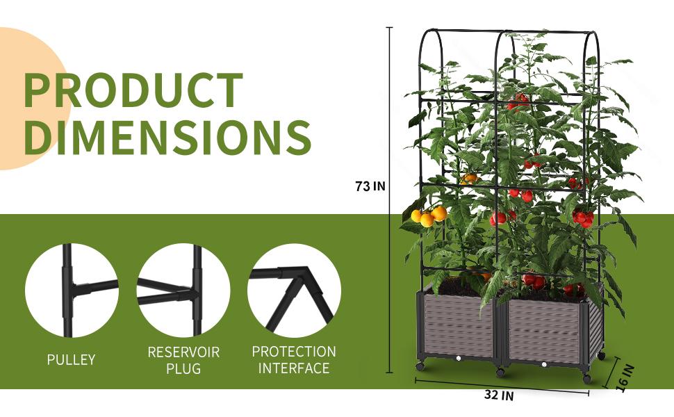 MOPHOTO Raised Garden Bed Planter Box with Trellis for Climbing Vegetables Plants, Tomatoes Planters Outdoor Tomato Cage with Wheels, Indoor Outdoor Use MOPHOTO Raised Garden Bed Planter Box with Trellis for Climbing Vegetables Plants, Tomatoes Planters Outdoor Tomato Cage with Wheels, Indoor Outdoor Use