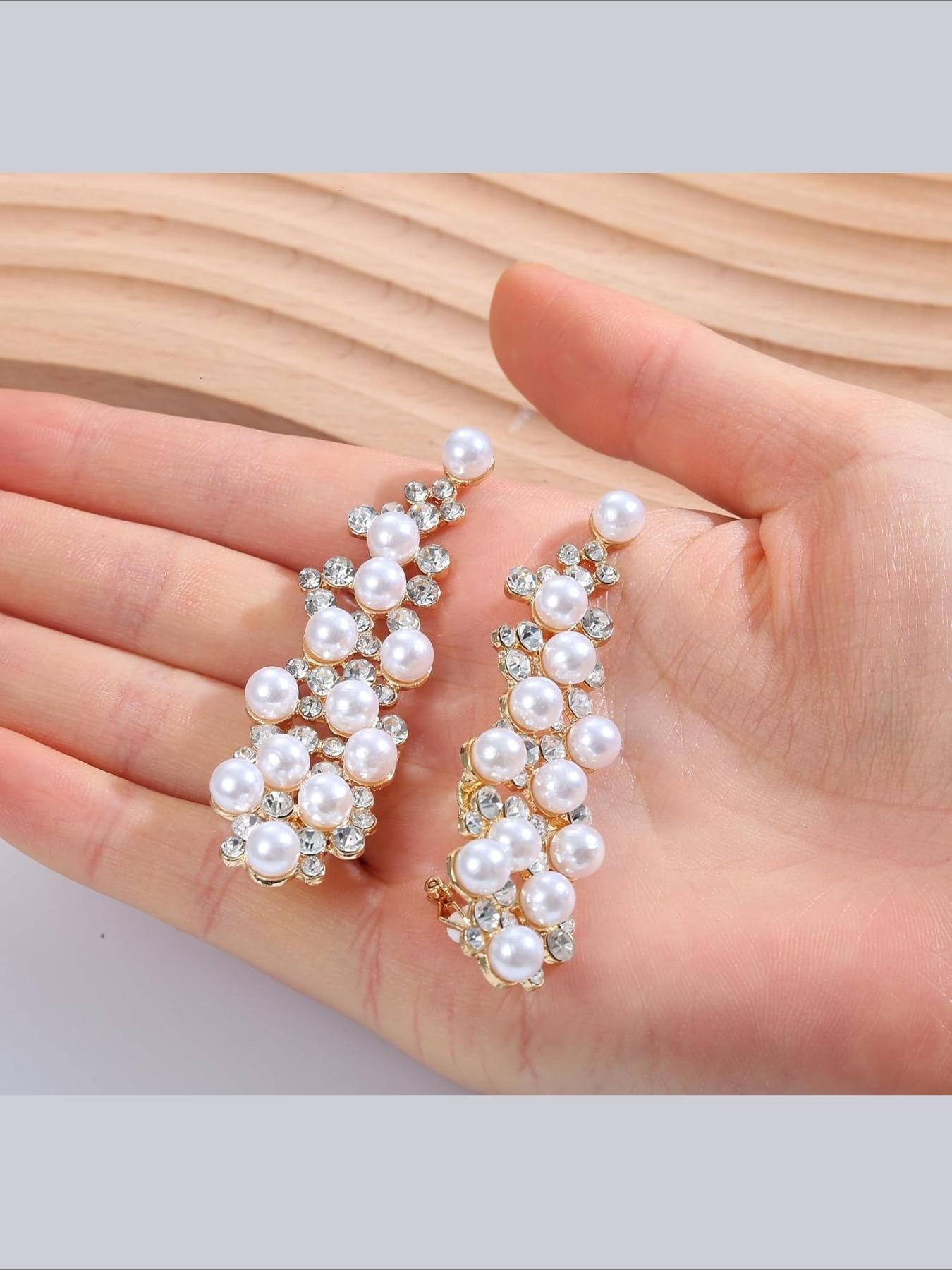 Vintage Pearl Drop Earrings for Women, Elegant Bridal Wedding Earrings with Cubic Zirconia, Luxury Dangle Earrings for Prom Party, Fashion Jewelry Gift for Bridesmaid