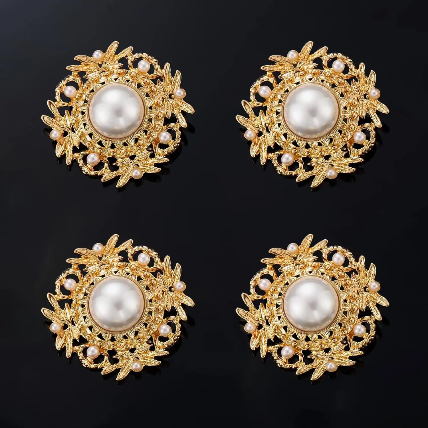 4 Pcs Rhinestone Buttons Crystal Embellishments Buttons,Pearl-Gold | Handmade crystal buttons, glittering shine, no fade, for DIY Decoration, clothing, jewelry, dresses, hats, wedding