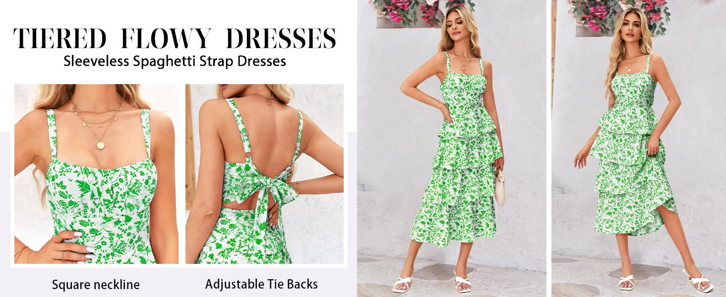 Wenrine Women's Summer Floral Maxi Dresses Sleeveless Spaghetti Strap Tie Back Ruffle Tiered Flowy Dresses Wenrine Women's Summer Floral Maxi Dresses Sleeveless Spaghetti Strap Tie Back Ruffle Tiered Flowy Dresses