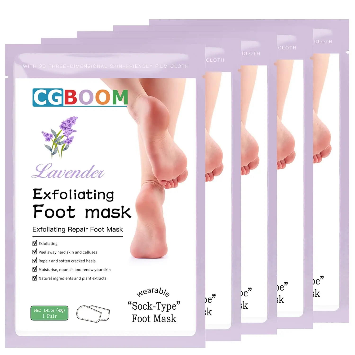 Foot Peel Mask 5 Pack,Exfoliator Peel Off Calluses Dead Skin Callus Remover| Baby Soft Smooth Touch Moisturizing Feet Peeling Mask for Dry Skin,Cracked Heels,SPA Socks for Women Men (5 Pairs Lavender)