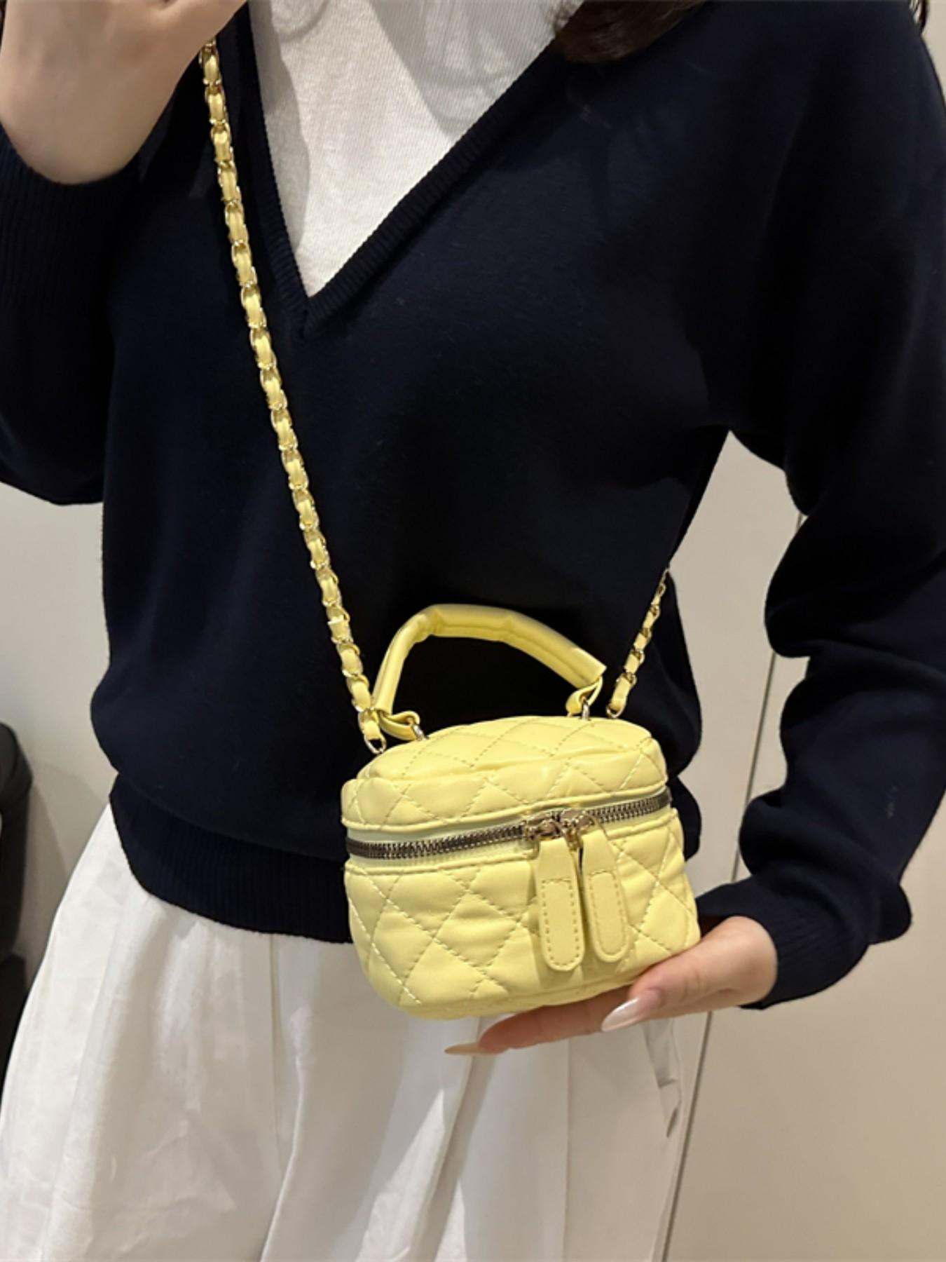 Mini Square Bag, Elegant Plaid Design, All-Season Handbag, Simple Shoulder Crossbody Box Bag, Fashionable and Stylish