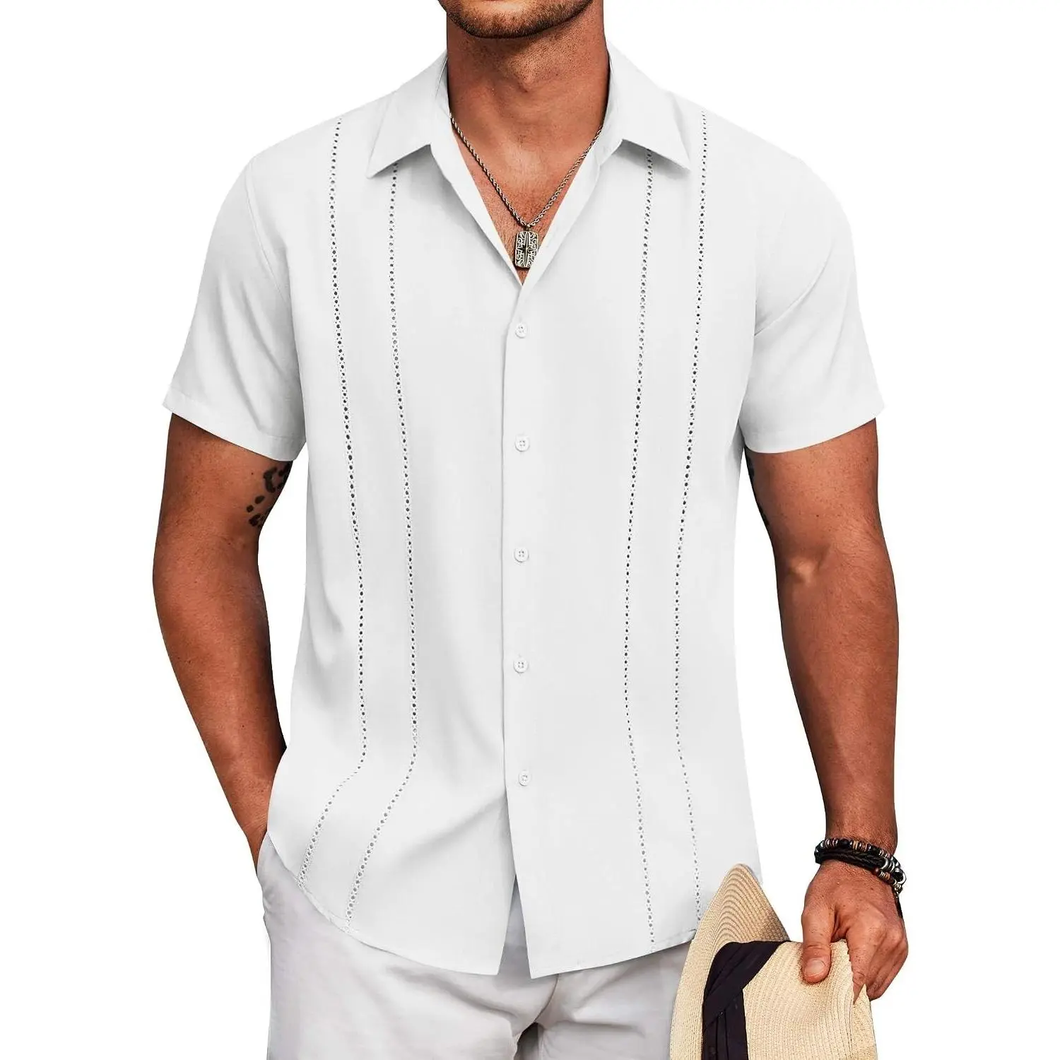 Men's Cuban Guayabera Short Sleeve Button Down Shirt for Summer Beach VacationGift