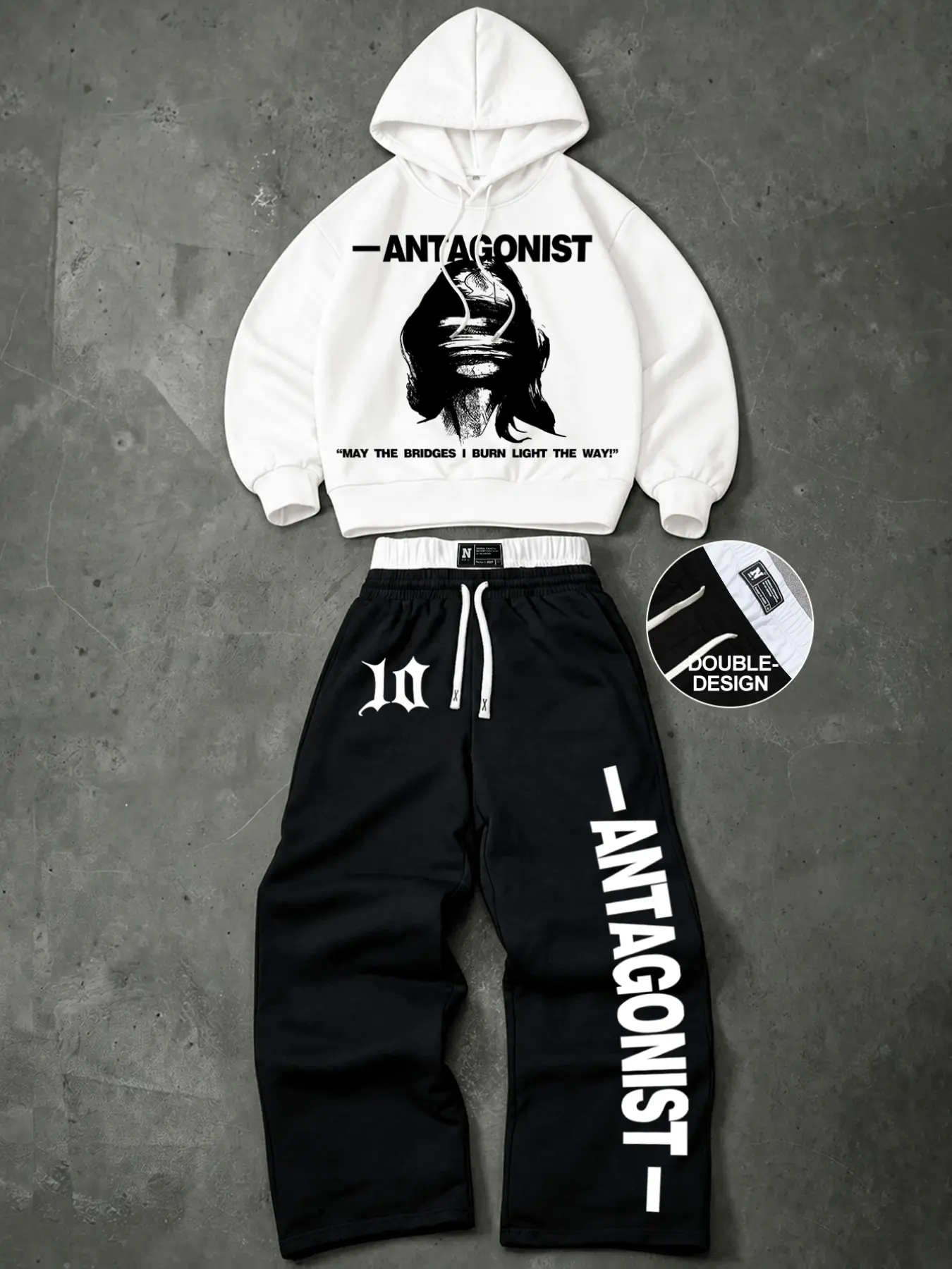 Antagonist Graphic Hoodie and Sweatpants Set - Heavyweight Loose Fit Streetwear Tracksuit with Statement Letter Print Unisex Casual Outfit
