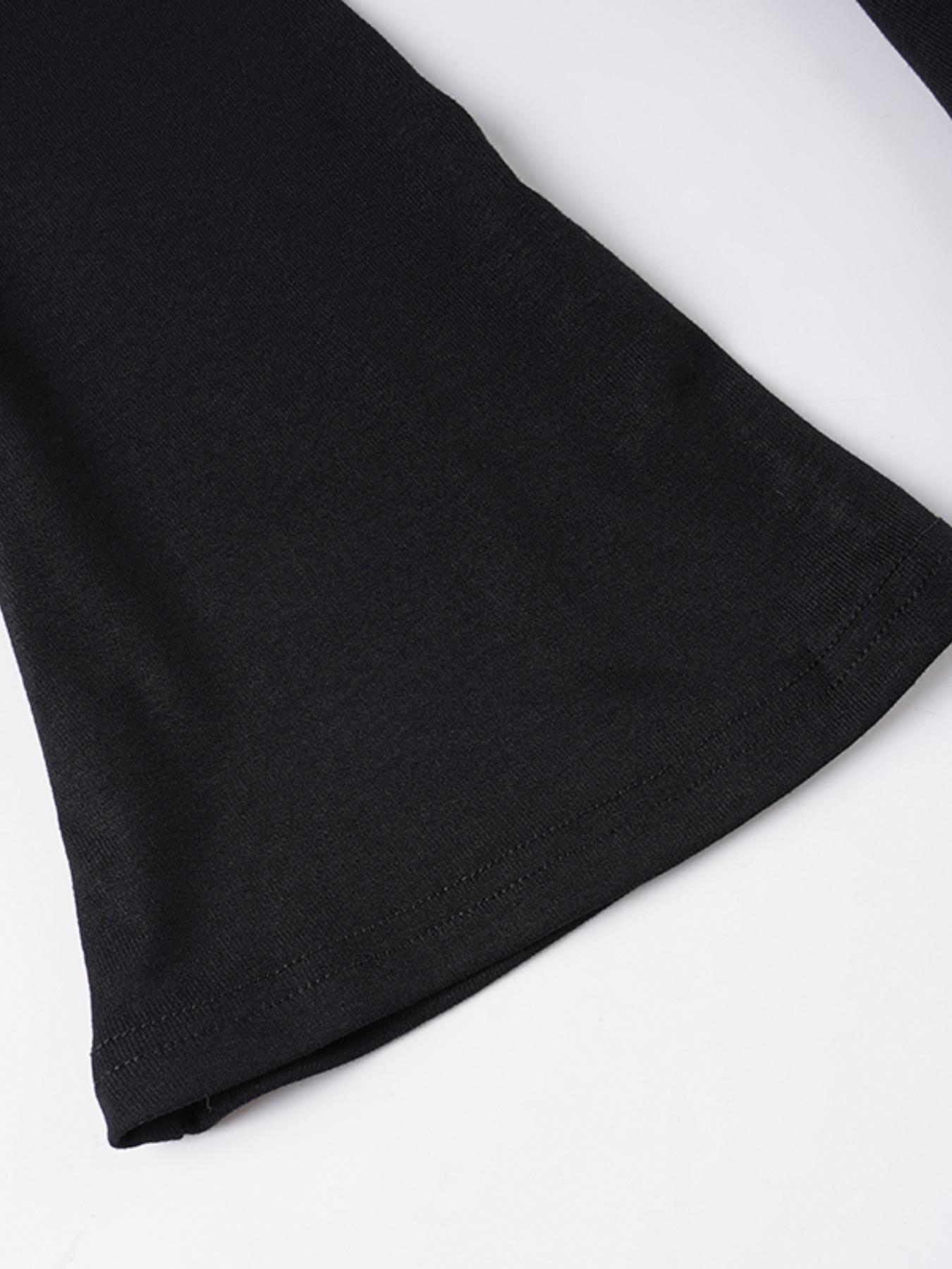 Lace Trim V Neck Flare Sleeve A-Line Top, Y2K Casual Solid Color Long Sleeve Basic T-Shirt, Women's Fashion Clothing