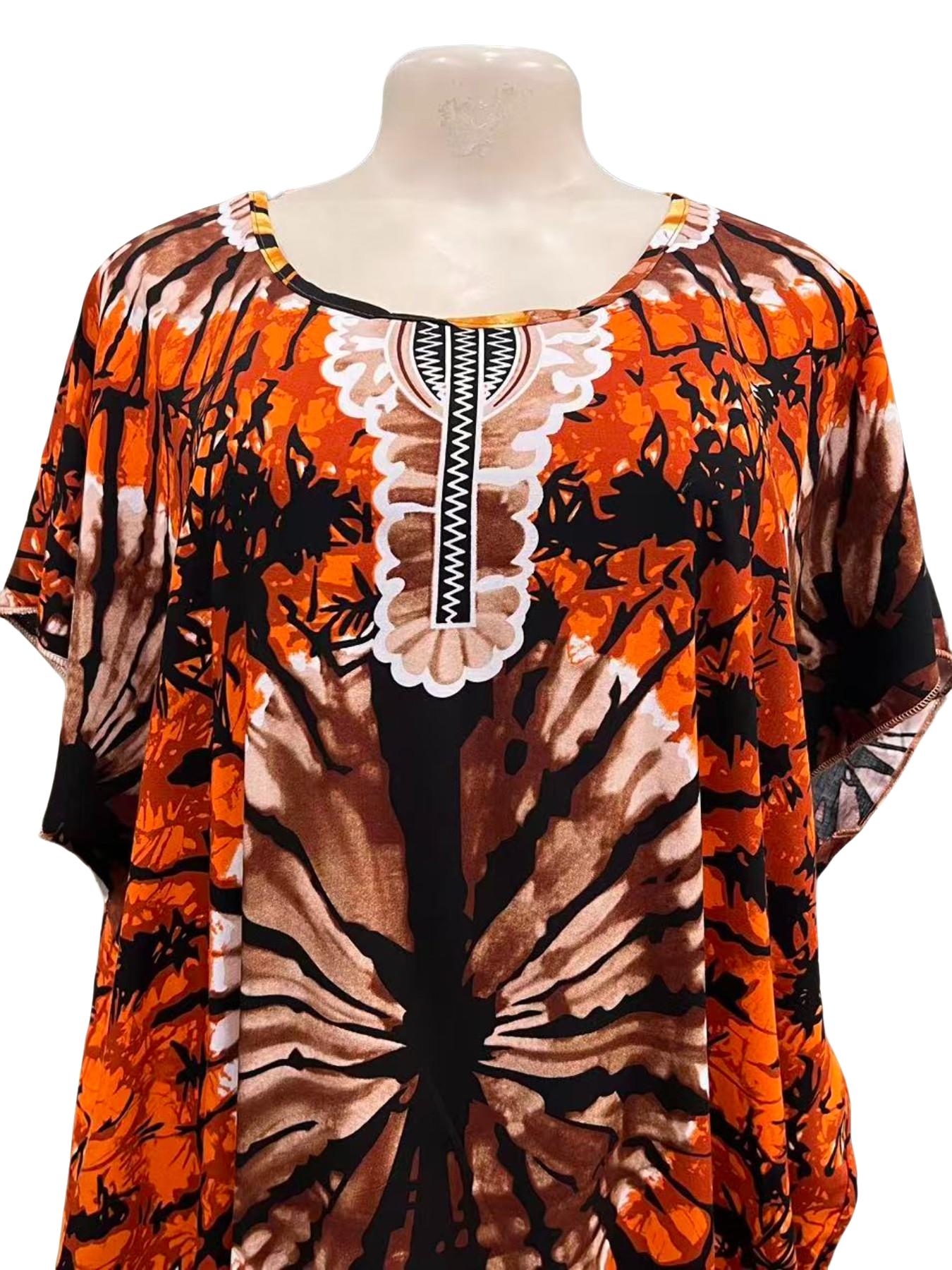 Women's Tie Dye Midi Boubou Dress, Loose Fit Bohemian Style, Breathable Summer Beachwear, Casual Daily Wear, New Fashion Design