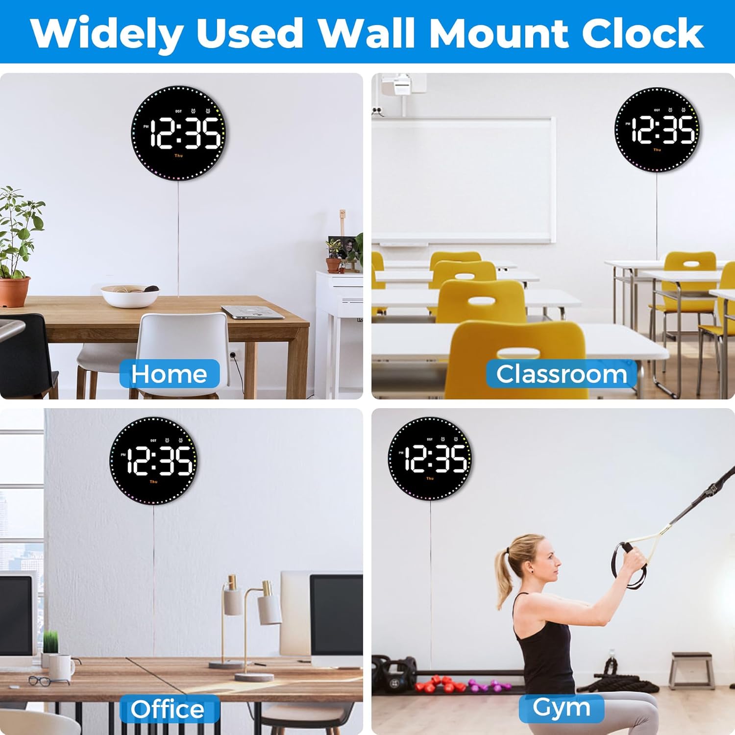 Digital wall clock, 10-inch large-screen digital clock, with remote control, adjustable brightness, calendar and temperature display, 12/24-hour format, suitable for living rooms, offices, bedrooms, and elderly users, Led Digital Clock