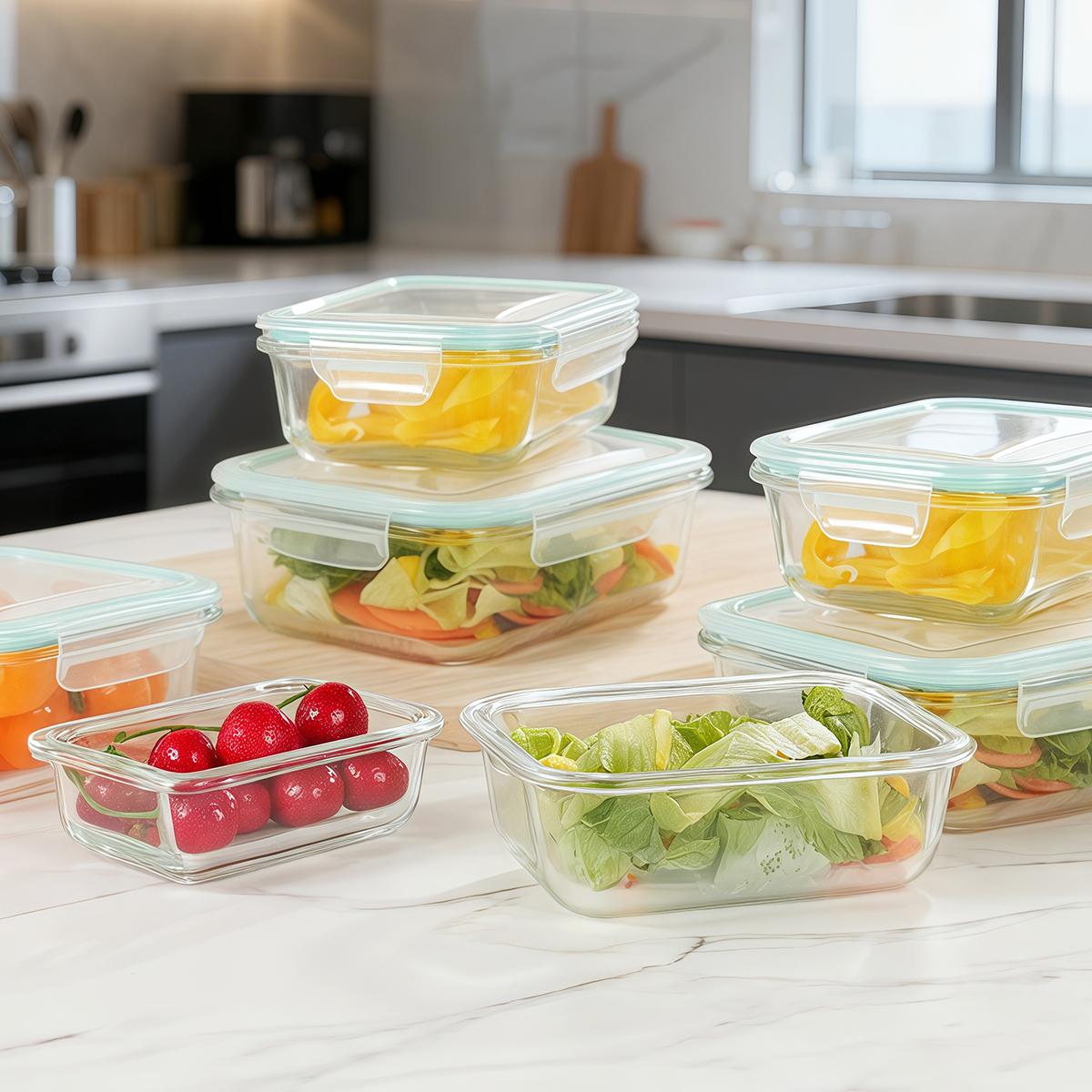 8 Pack Premium Glass Food Storage Containers - Airtight, Leak-Proof, Microwave, Oven, Freezer and Dishwasher Safe - BPA Free, Stain-Resistant, Easy-Clean Design for Meal Prep and Bento Boxes Kitchen Utensils Lid Set Silicone Stackable
