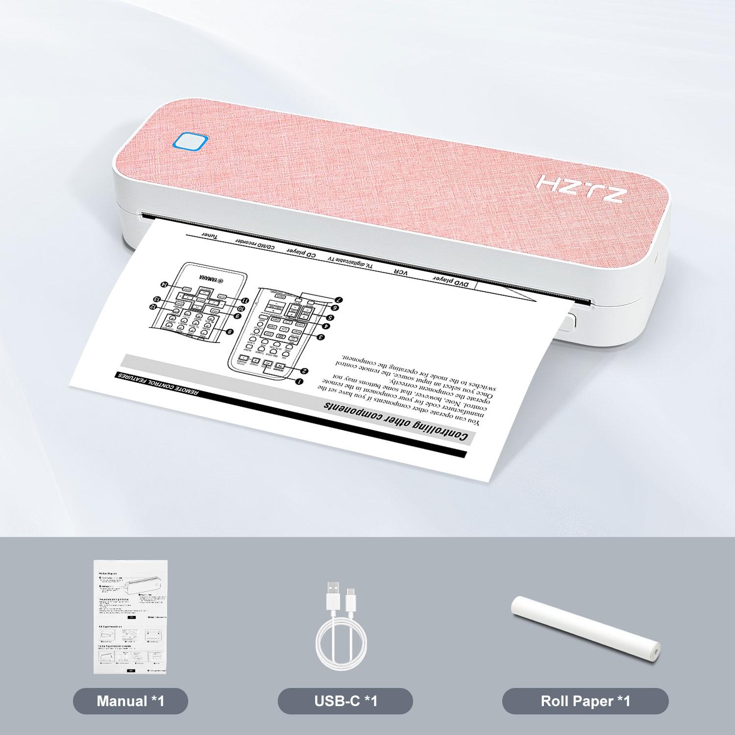 HZTZ A4 Mini Thermal Printer, Wireless Connection for Mobile, Compatible with Android and iOS, High-Quality Design, Ink-Free Printing