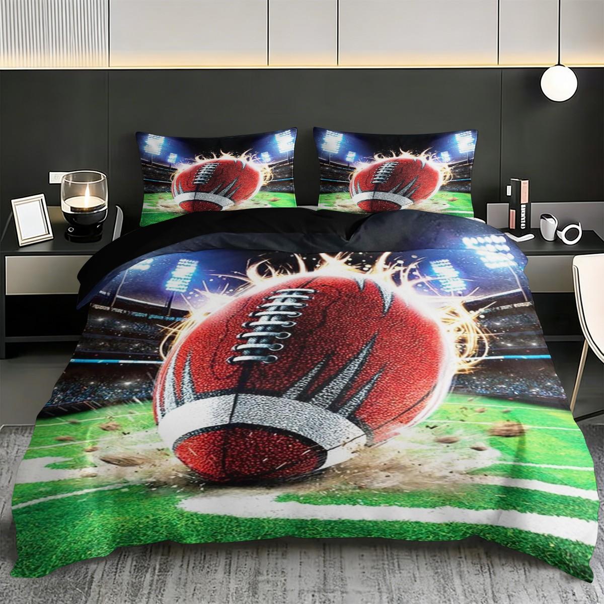 3-piece rugby patterned printed Decorative Duvet Cover - soft and comfortable, suitable for bedroom, guest room, and dormitory decoration bedding. 3-piece set (1 duvet cover+2 pillowcases without core)