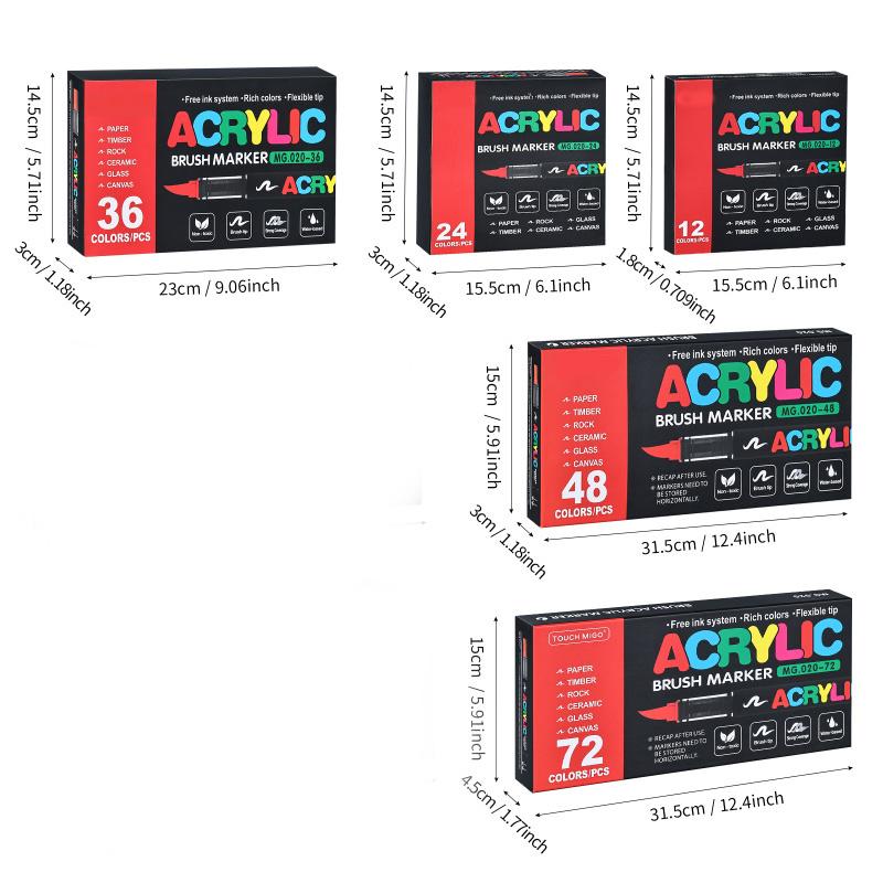 Acrylic Paint Markers Set, Acrylic Art Kit, Automatic Ink Control Soft Brush Tip Acrylic Paint Pens for Wood Rock Glass Canvas Stone Fabric Metal Ceramic DIY Art Supplies, Back to School, Halloween, Gift, Customizing my shoes/phone case, Art Color Set