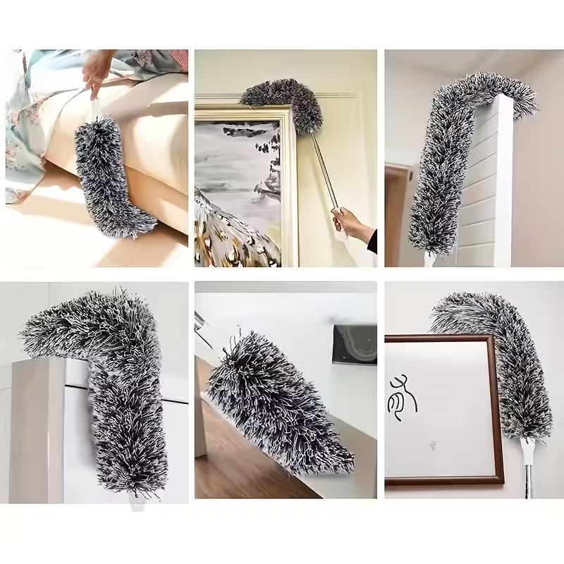 1-in-1 Retractable Extension Pole & Dusting Brush with Ergonomic Handle - Heavy-Duty Telescopic Pole, Washable Microfiber Heads for Wet/Dry Use, Multi-Purpose Ceiling/Furniture Cleaning - Space-Saving Duster, Ceiling Fan Duster for Hard-to-Reach Area