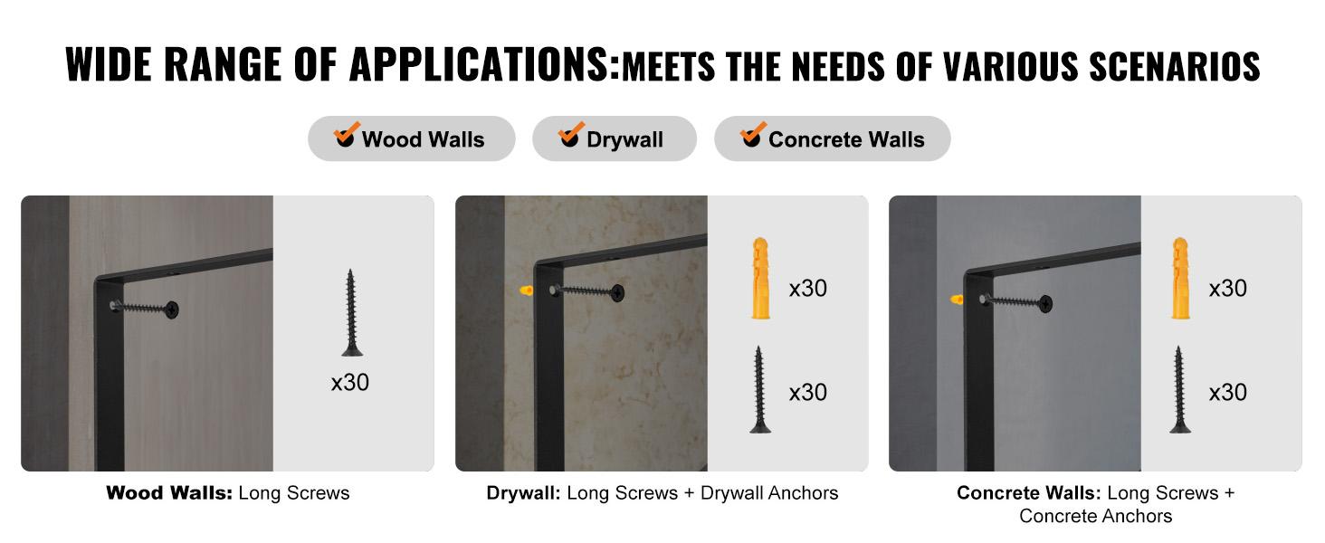 VEVOR Shelf Bracket, 12x 8 in 10 Pcs, Heavy Duty Floating Shelf Brackets, Brackets for Shelves, 3mm Thick Matte Black Triangle Shelf Bracket, Steel Shelving Brackets with 160 lbs Load Capacity