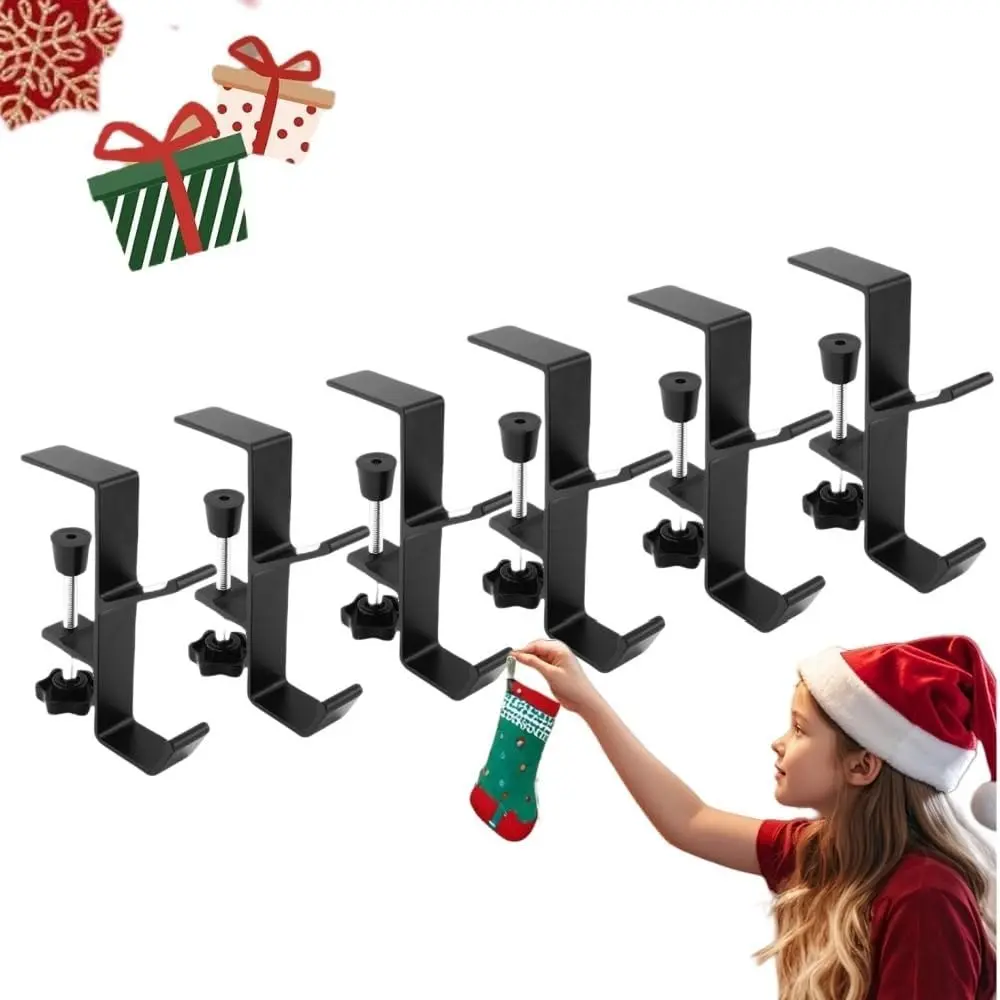 2-in-1 Adjustable No-Drill Metal Garland Hooks & Mantelpiece Stocking Holders for Christmas Holiday Fireplace Home Decoration, Metal Hooks