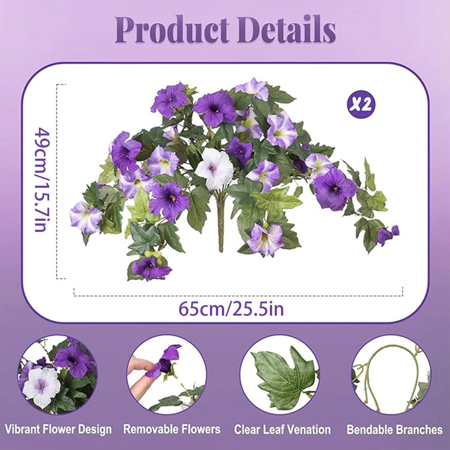 Outdoor Decor Artificial Fake Flowers Plants, 2 Pcs Realistic Petunia Silk Flowers, UV Resistant Non-Fading, Home Garden Balcony Patio Indoor Decoration, Artificial Flowers For Outside