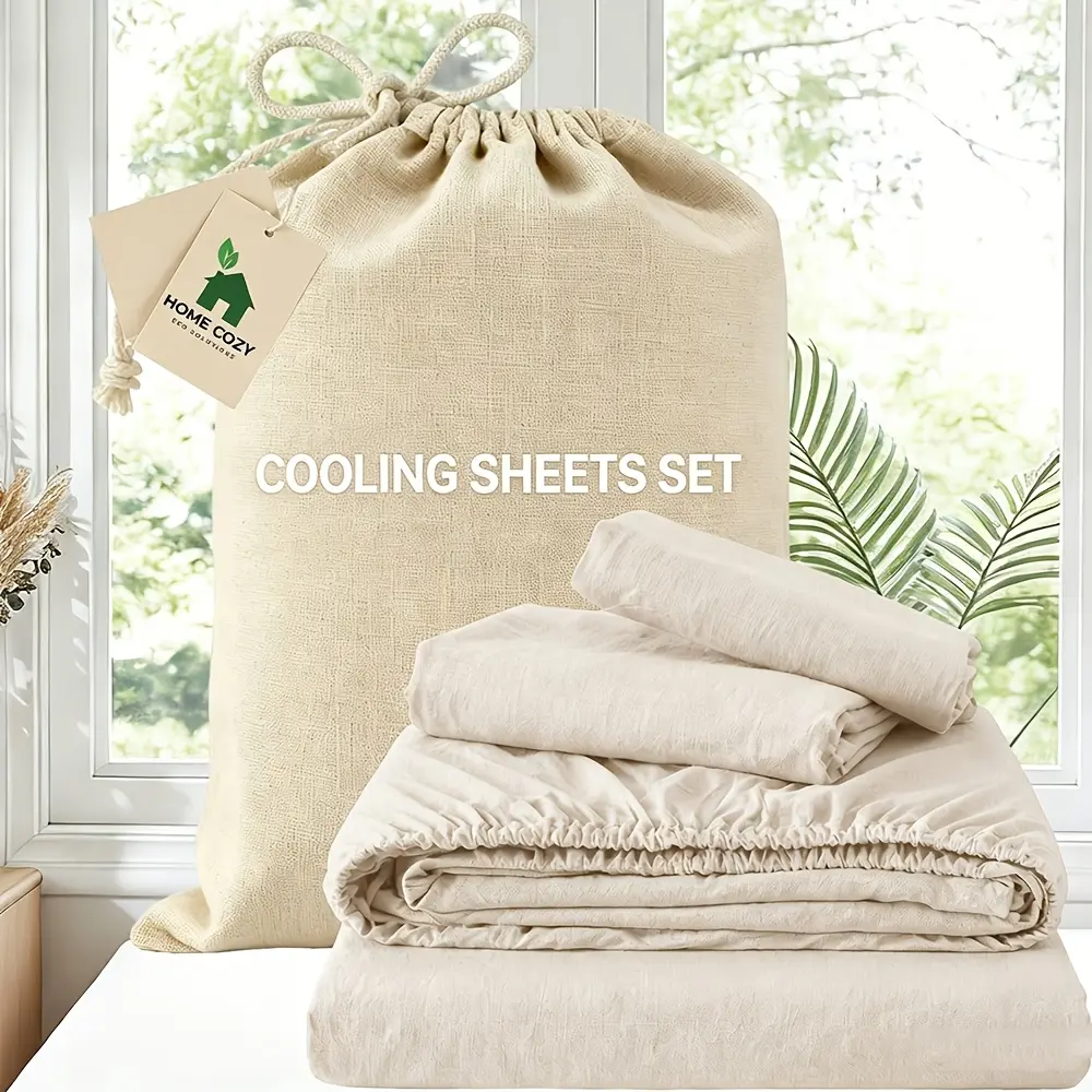 OS OMYSTYLE King Size Extra Deep Pocket Bamboo-Linen Blend Sheets Set, Cooling Bedding with Natural Fibers, Breathable French Linen Look (Set Includes Sheets)