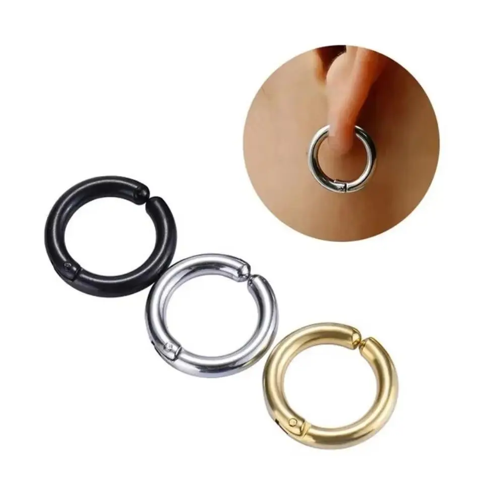 Unisex Non-Piercing Stainless Steel Clip-On Circle Hoop Earrings - 1 Pair Punk Look Costume Jewelry, Hole-Free Gifts for Women Men