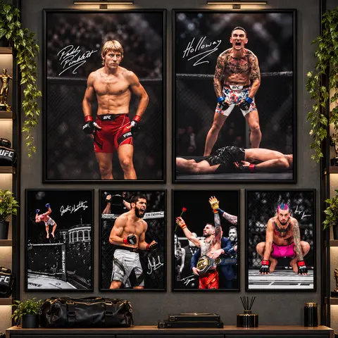 UFC Canvas Wall Art Posters - MMA Fighter Graphic Prints with Bold Back Art, Creative Design, Photo Elements (Paddy, Max Holloway, Justin, Islam, Ilia Topuria, Sean O’Malley) - Home Gym, Man Cave Decor Gift for MMA Fans