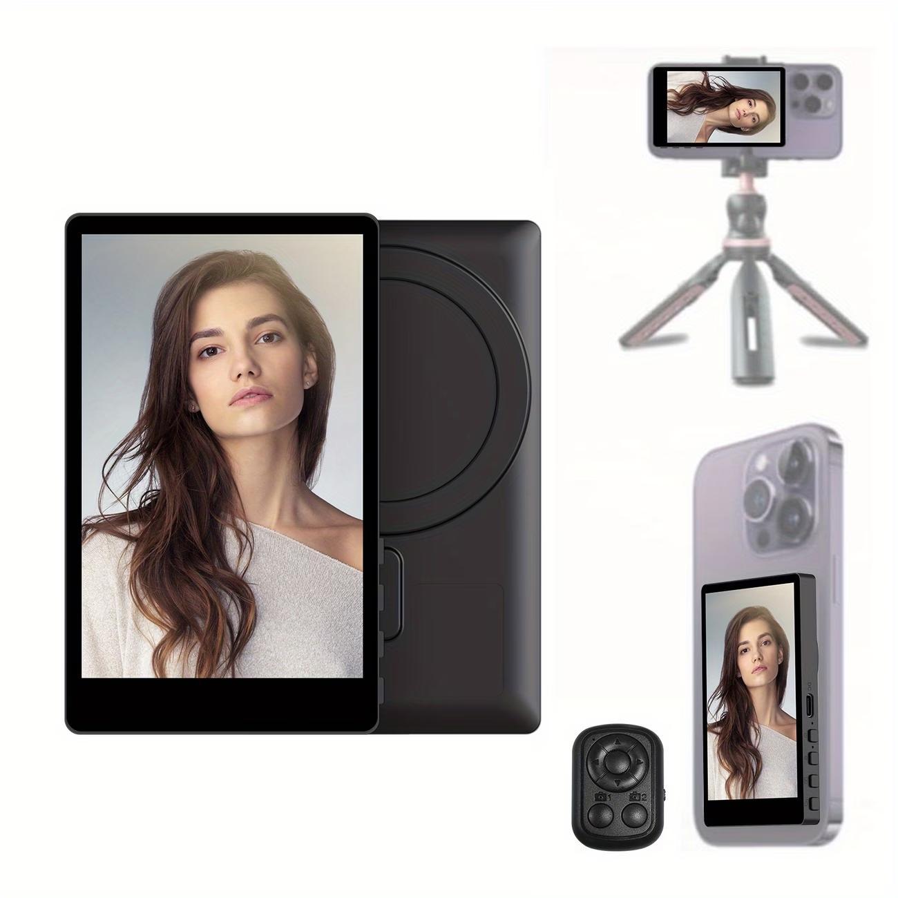 Wireless Selfie Monitor Screen for iPhone & Android, 1500mah Magnetic Phone Vlog Selfie Screen, Bluetooth-compatible Remote, 3-Level Brightness