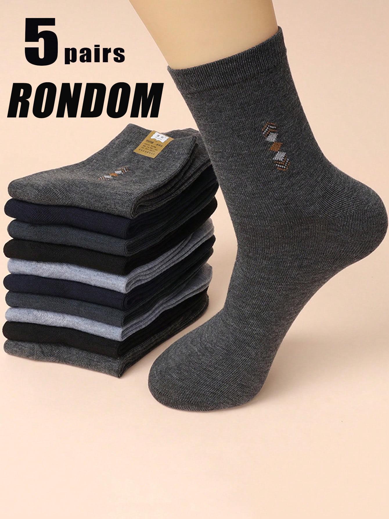 5 Pairs Men's Fall Winter Crew Socks, Soft Comfortable Checked Pattern, Ideal Gift for Running, Sports, Hiking, Casual Style