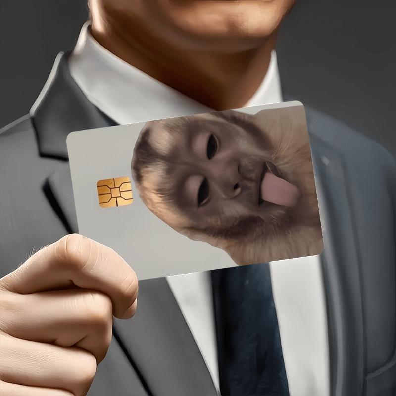 2 Cute and Funny Monkey Sticking Out Tongues Design Pattern Credit Card Skin Cover Waterproof Stickers, Ultra-thin, High-quality, Scratch-resistant. Suitable for Credit Cards, Bank Cards, Transit Cards. Removable Self-adhesive for Most Cards.