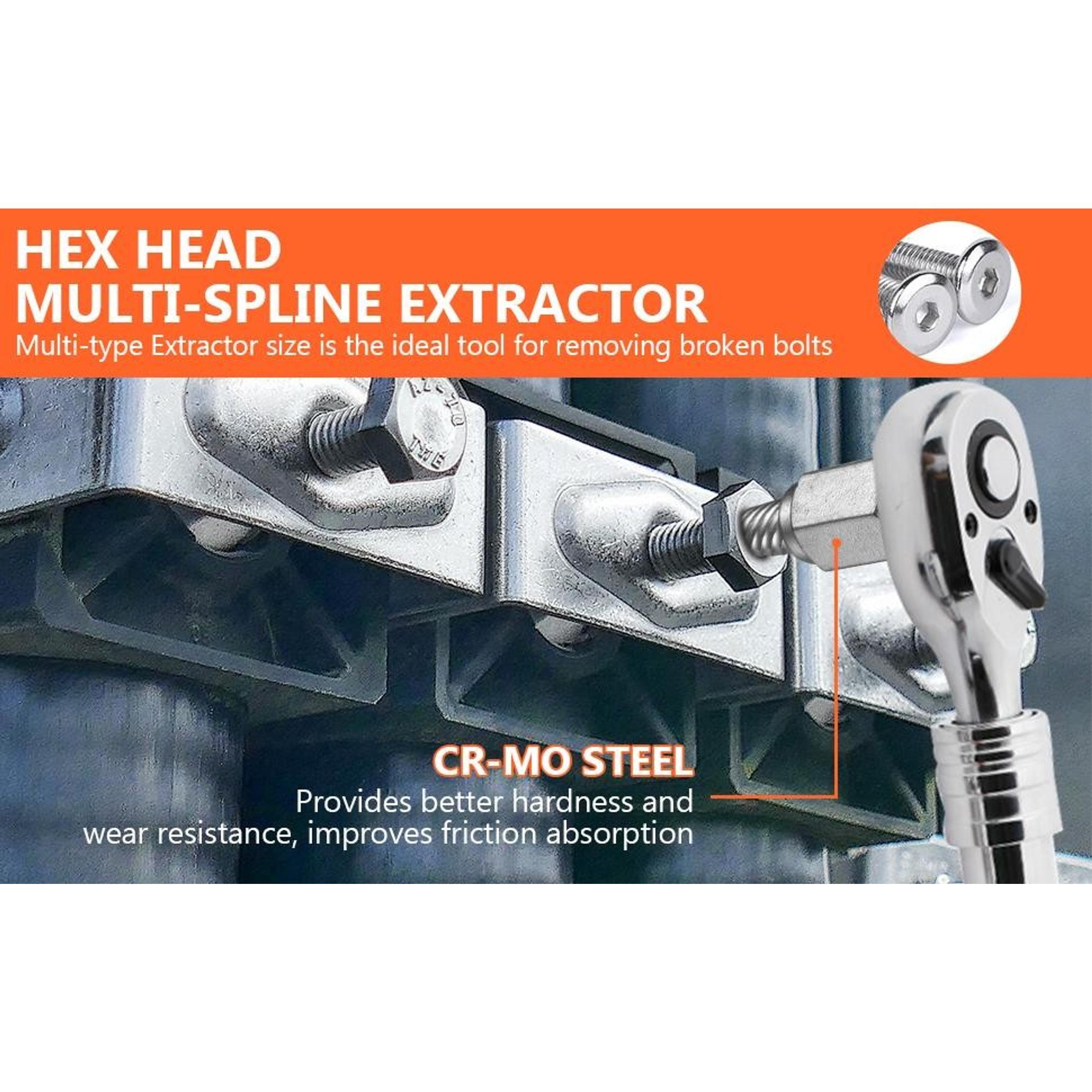 13Pcs Multi-Spline Screw Extractor Set, Chrome Molybdenum Alloy Steel Easy Out Bolt Extractor Kit, Hex Head Bolt Remover Tool for Broken Stripped Rusted Bolts Screws Nuts