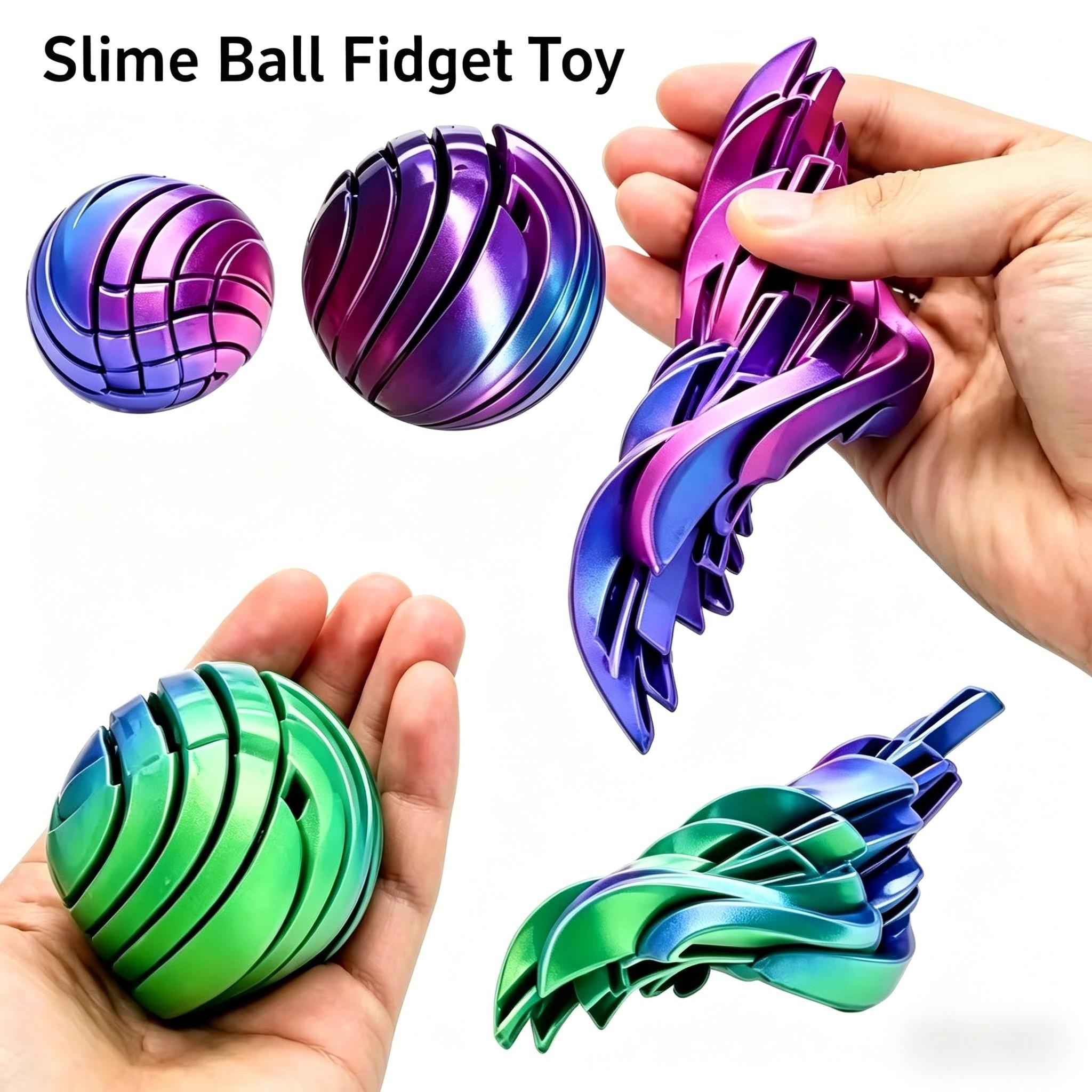 3D Printed Anxiety Relief Fidget Toys, Round Gear Twisting Ball, Liquid Flow Sensory Toy, Cool Desktop Ornament for Home & Office, Gradient Green/Orange/Purple, Ideal Holiday Gift for Adults Teens for Birthday Christmas Thanksgiving Halloween