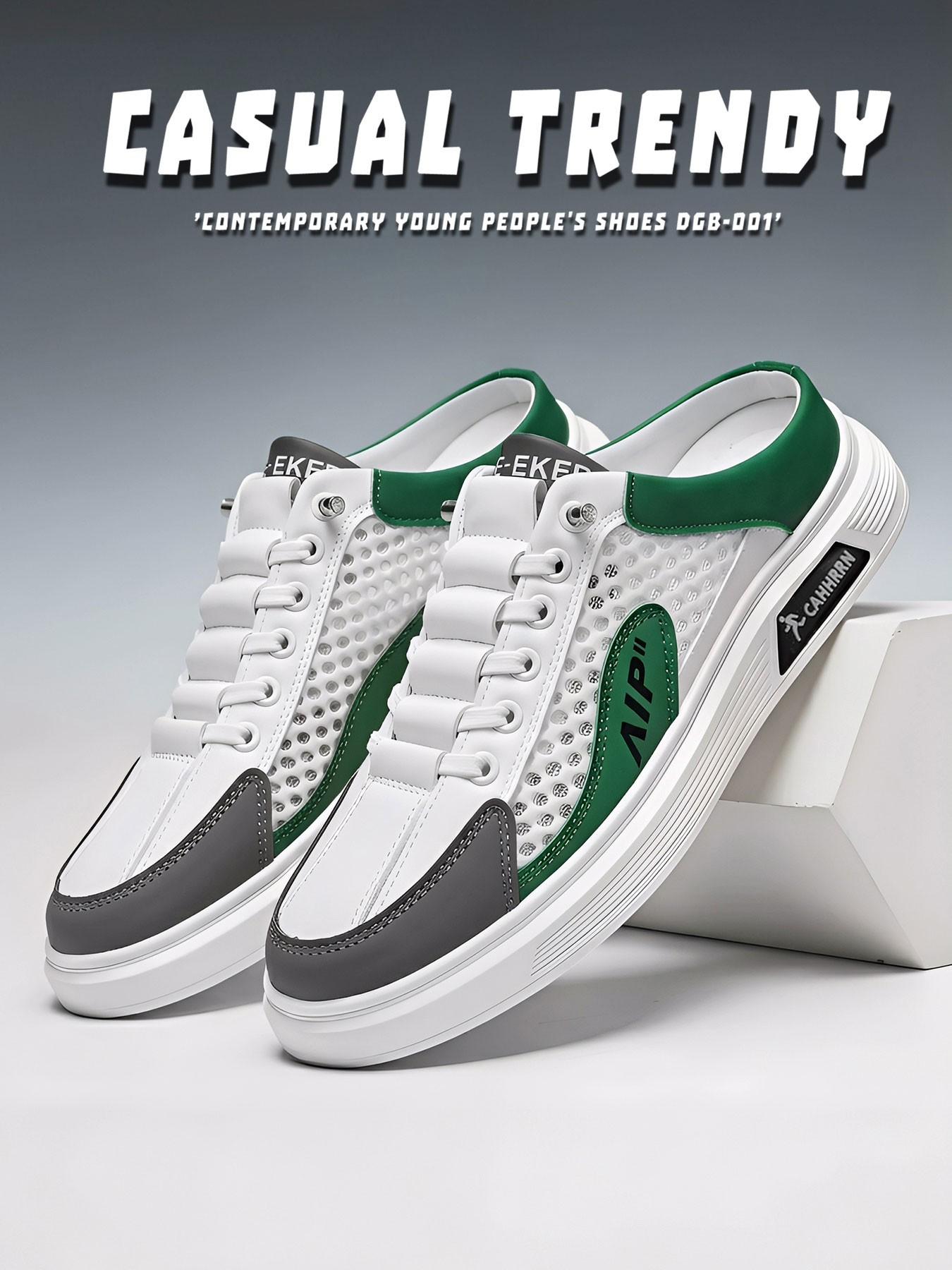 New Summer Men's Casual Sports Shoes, Laces Mesh Breathable Flat Slip-On Walking Sneakers, Comfortable Board Shoes for Daily Wear