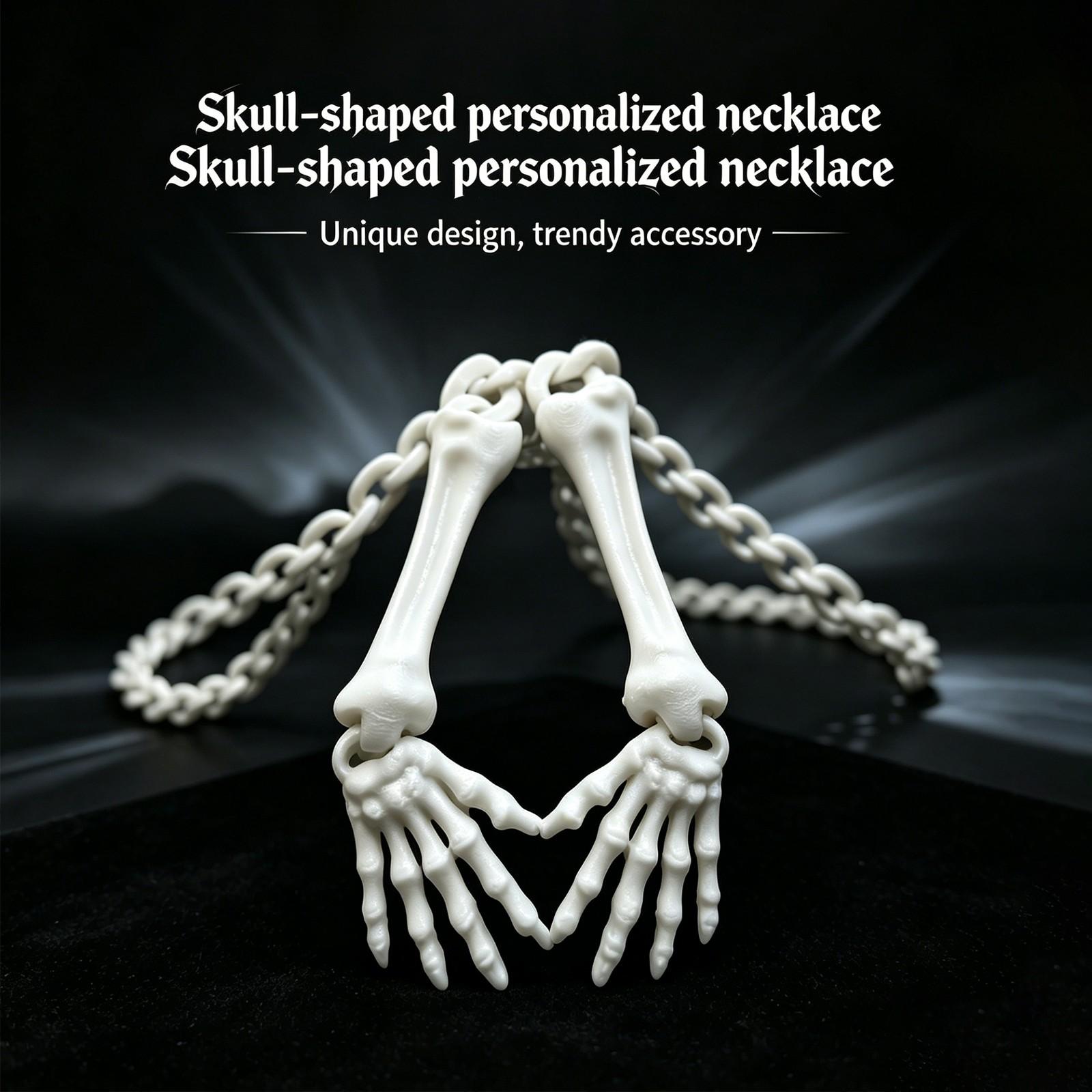 Halloween Skeleton Hand Arm Chain Necklace, Simulation Bone Skull Pendant, Gothic Fashion Jewelry Party Decorations