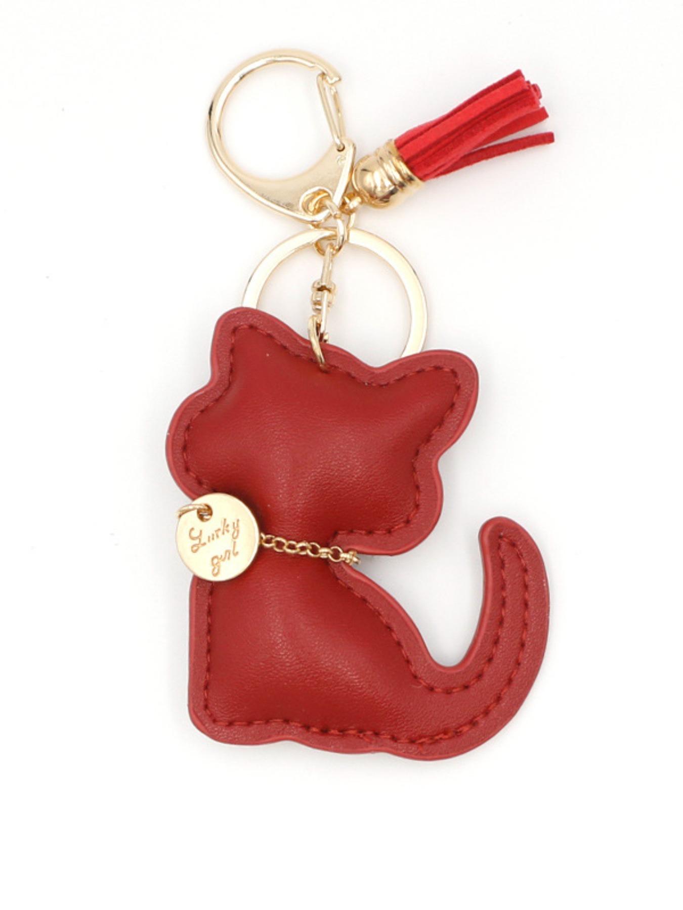 Elegant Cat Shaped Keychain PU Leather Bag Charm, Cute Kitten Decoration, Perfect Gift for Women and Girls, Birthday, Special Occasions