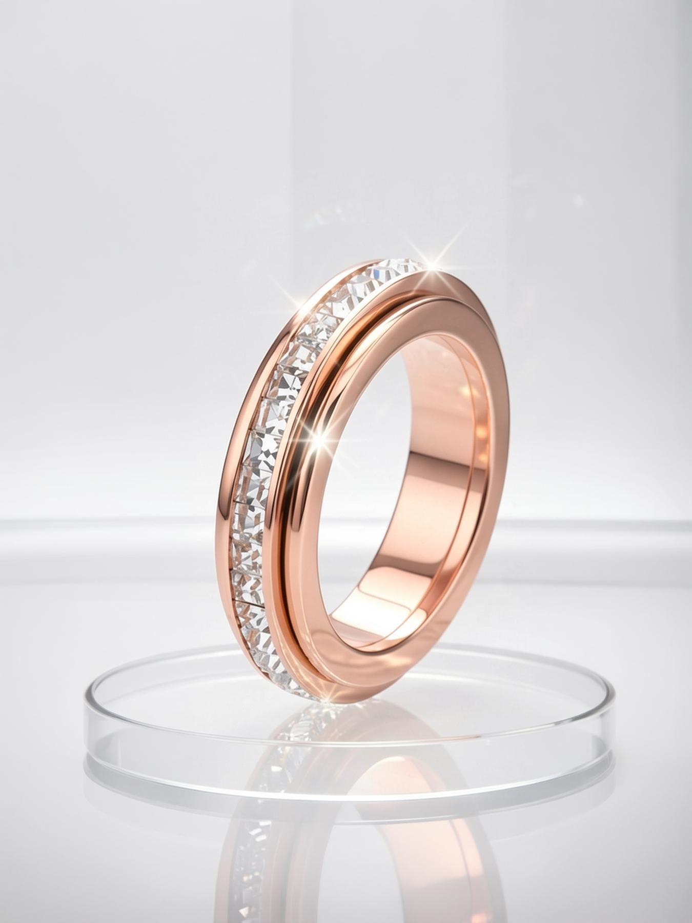 3-piece 18K anti-anxiety ring, fortune-turning rotating stress-relieving ring inlaid with zirconia to relieve anxiety # Jewelry/Stainless Steel/Fade-resistant/Allergy-proof/Couples/Festivals/Parties/Ideal Gift