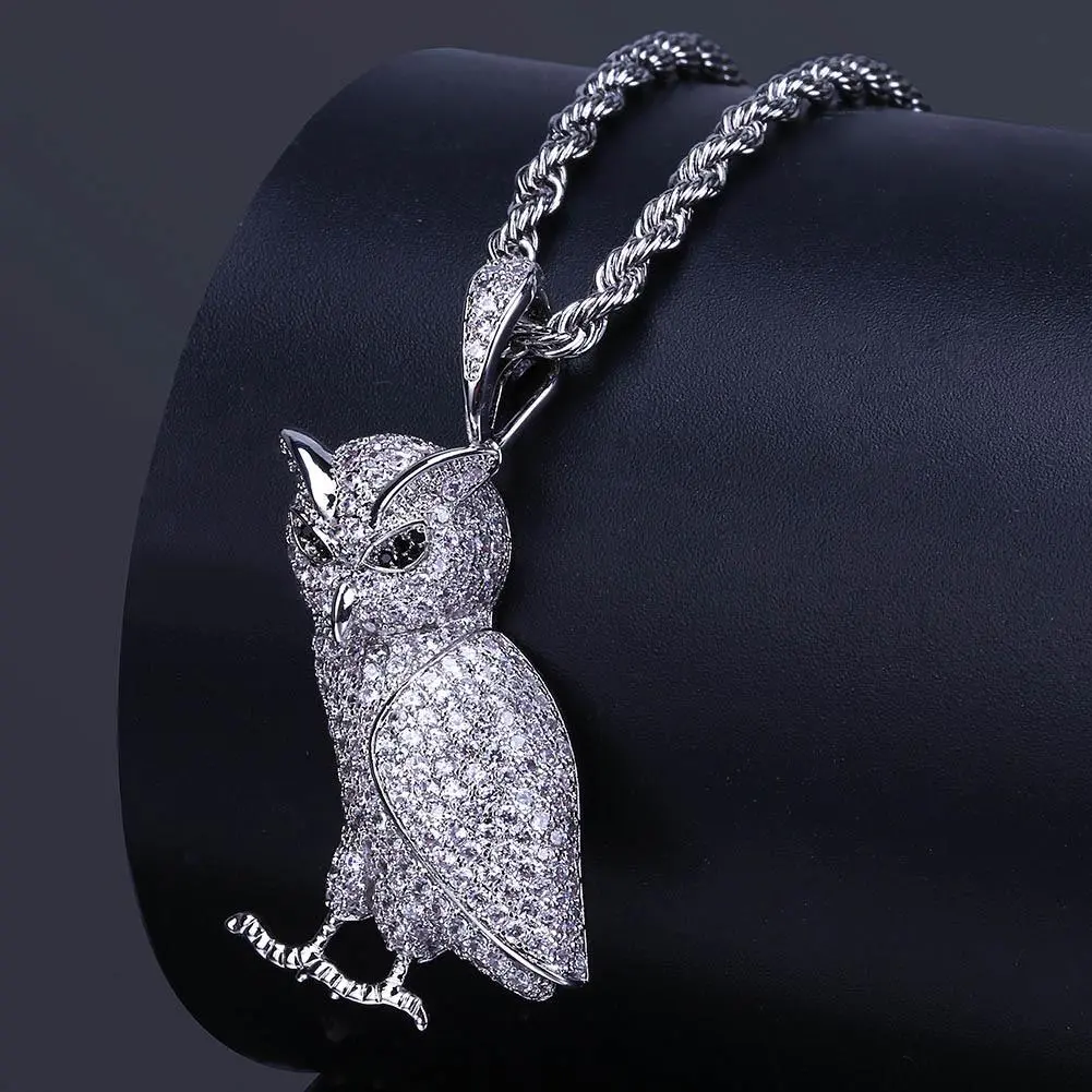 Owl Animal Form Metal-Coated Pendant - Micro-Zircon Inlays, Hip-Hop Style Unisex Fashion Costume Jewelry Charm for Daily Use, Charm Pendant