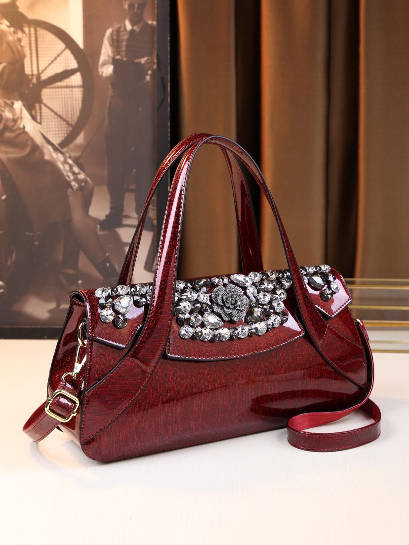 Women's Elegant Rhinestone Decorated Handbag, Fashionable Floral Design Bag for Daily Used, Casual Trendy Versatile High-quality Daily Commuting Bag