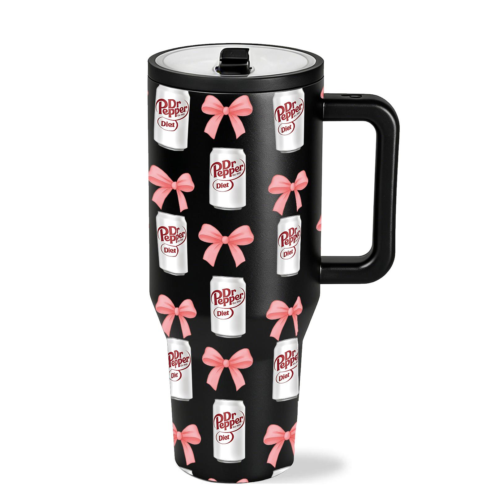 Siphalo 40oz Vacuum Cup with Handle & Straw, Double-Wall Stainless Steel Insulated Tumbler, Tumbler with Lid, Leak-Proof Thermal Mug That Keeps Drinks Hot for 12 Hours & Cold for 24 Hours, Cherry Soda Heart Pattern, Valentine's Day & Birthday Gift