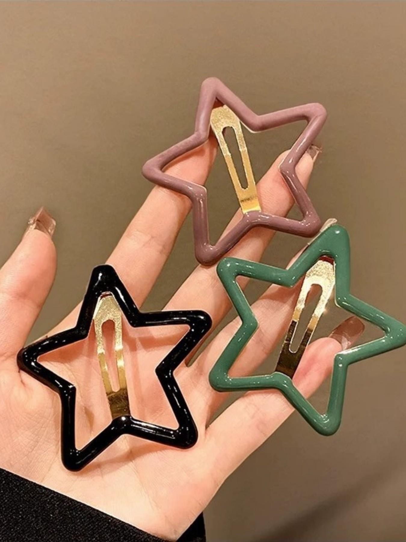 5 Pcs Set Random Color Metal Star Hair Clips, Cute Fashion Accessory for All Seasons, Stylish Side Bangs Decorative Headwear