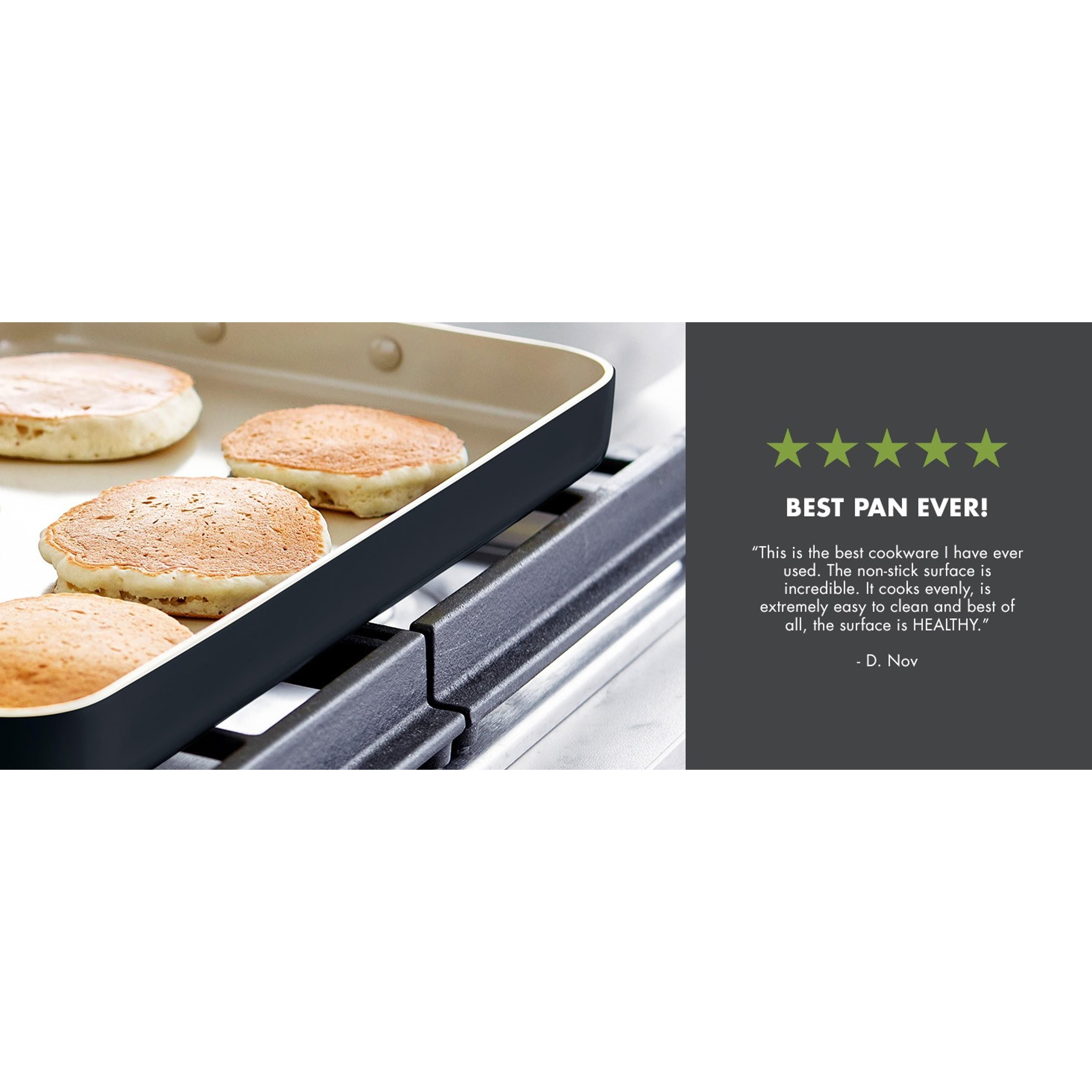 GreenPan Thick Rectangular 18in x 11in Double Burner Hard-Anodized Aluminium Griddle Cookware, Healthy Ceramic Nonstick PFAS-Free, Stainless Steel Handles, Stovetop Cook Use, Dishwasher-Oven-Broiler Safe, Black